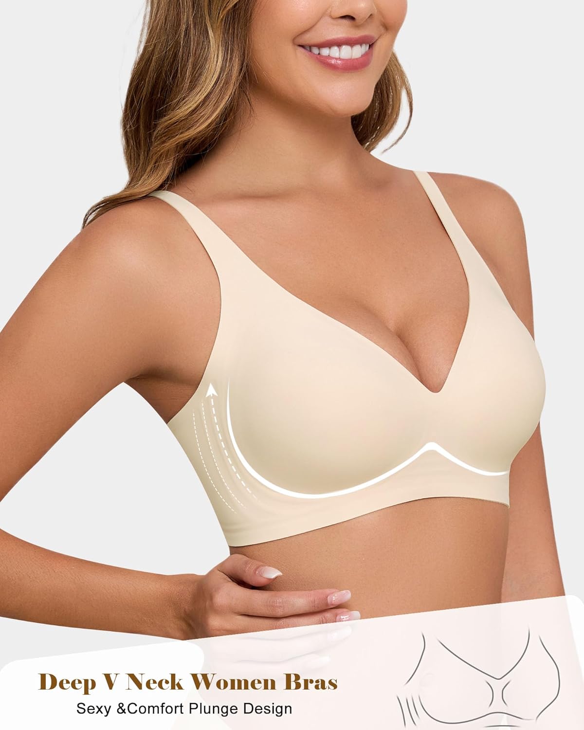 HORISUN Wireless Seamless Bras for Women Deep V Neck Comfortable Push Up Bra No Underwire