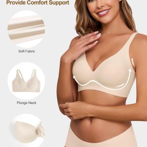 HORISUN Wireless Seamless Bras for Women Deep V Neck Comfortable Push Up Bra No Underwire