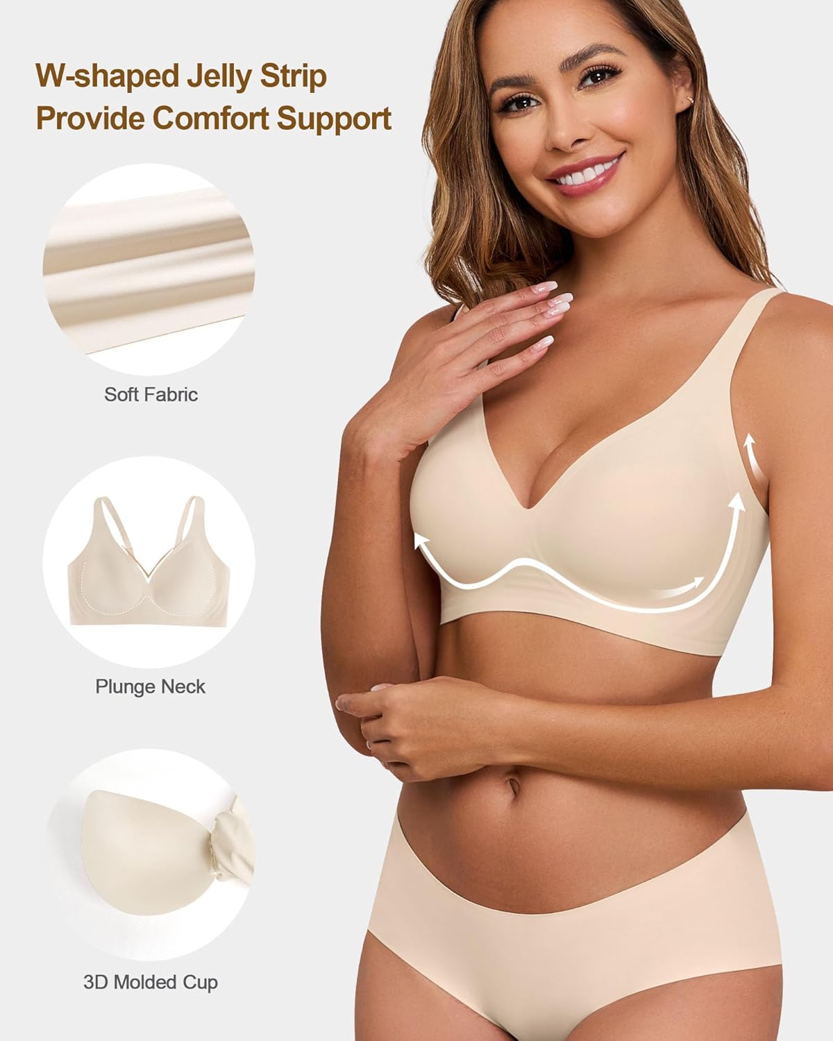 HORISUN Wireless Seamless Bras for Women Deep V Neck Comfortable Push Up Bra No Underwire