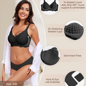 HORISUN Wireless Seamless Bras for Women No Underwire Wavy V Neck Soft Support Full Coverage Comfortable Bra