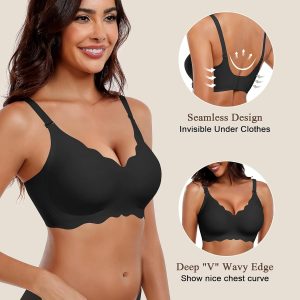 HORISUN Wireless Seamless Bras for Women No Underwire Wavy V Neck Soft Support Full Coverage Comfortable Bra