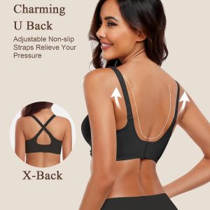 HORISUN Wireless Seamless Bras for Women No Underwire Wavy V Neck Soft Support Full Coverage Comfortable Bra