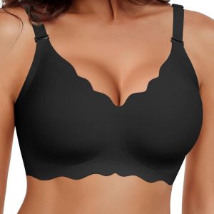 HORISUN Wireless Seamless Bras for Women No Underwire Wavy V Neck Soft Support Full Coverage Comfortable Bra