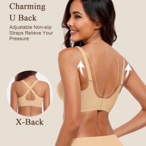 HORISUN Wireless Seamless Bras for Women No Underwire Wavy V Neck Soft Support Full Coverage Comfortable Bra