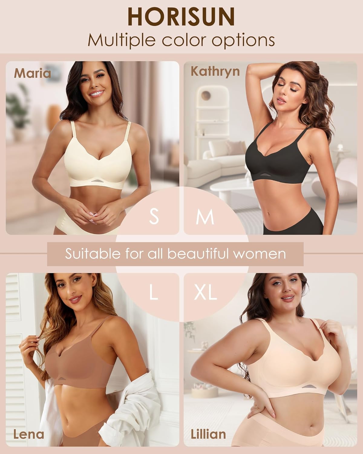 HORISUN Womens Bras for Women Wireless Comfort Full Coverage Mesh Breathable Padded No Underwire Support T Shirt Bra