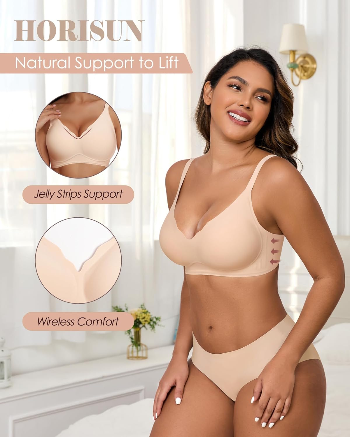 HORISUN Womens Bras for Women Wireless Comfort Full Coverage Mesh Breathable Padded No Underwire Support T Shirt Bra