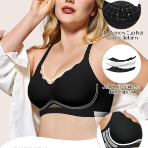 HORISUN Womens No Underwire Bras Supportive Scalloped V Neck Tshirt Bra Comfortable Wireless Seamless Push Up Bralette