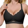 HORISUN Womens No Underwire Bras Supportive Scalloped V Neck Tshirt Bra Comfortable Wireless Seamless Push Up Bralette