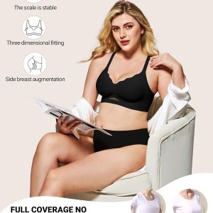 HORISUN Womens No Underwire Bras Supportive Scalloped V Neck Tshirt Bra Comfortable Wireless Seamless Push Up Bralette