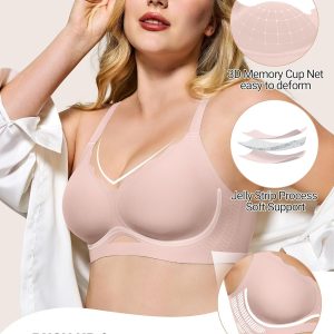 HORISUN Womens No Underwire Bras Supportive Scalloped V Neck Tshirt Bra Comfortable Wireless Seamless Push Up Bralette