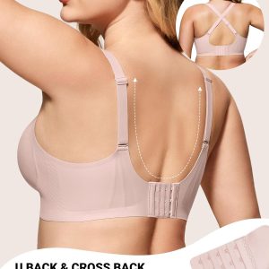 HORISUN Womens No Underwire Bras Supportive Scalloped V Neck Tshirt Bra Comfortable Wireless Seamless Push Up Bralette