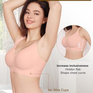 HORISUN Women's Seamless Bra Wavy Wireless Full Coverage Padded Smoothing No Underwire Comfort V Neck Bralettes with Support