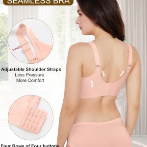 HORISUN Women's Seamless Bra Wavy Wireless Full Coverage Padded Smoothing No Underwire Comfort V Neck Bralettes with Support