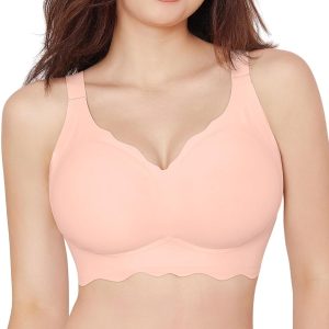 HORISUN Women's Seamless Bra Wavy Wireless Full Coverage Padded Smoothing No Underwire Comfort V Neck Bralettes with Support