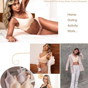 HORISUN Women's Seamless Bra Wavy Wireless Full Coverage Padded Smoothing No Underwire Comfort V Neck Bralettes with Support