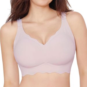 HORISUN Women's Seamless Bra Wavy Wireless Full Coverage Padded Smoothing No Underwire Comfort V Neck Bralettes with Support