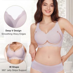 HORISUN Women's Seamless Bra Wavy Wireless Full Coverage Padded Smoothing No Underwire Comfort V Neck Bralettes with Support