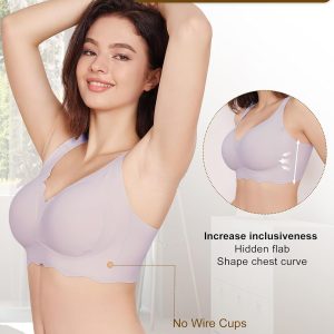 HORISUN Women's Seamless Bra Wavy Wireless Full Coverage Padded Smoothing No Underwire Comfort V Neck Bralettes with Support