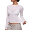 INLYRIC Women's Cosnufy Mesh Sheer Long Sleeve Tops See Through Crew Neck Going Out Tops Trendy Sexy Shirts