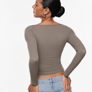 INLYRIC Women's Inbarely Ultra Long Sleeve Shirts Boat Neck Double Lined Going Out Tops Tight Fit Basic Tees