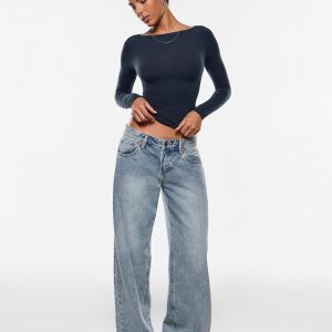 INLYRIC Women's Inbarely Ultra Long Sleeve Shirts Boat Neck Double Lined Going Out Tops Tight Fit Basic Tees