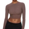 INLYRIC Women's Long Sleeve Crop Tops Crew Neck Ribbed Fitted Basic Fall Tops Tee Shirts