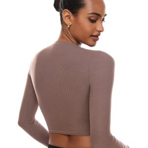 INLYRIC Women's Long Sleeve Crop Tops Crew Neck Ribbed Fitted Basic Fall Tops Tee Shirts