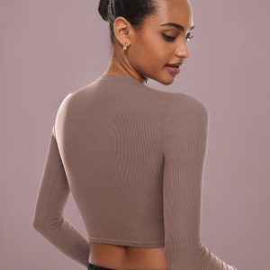 INLYRIC Women's Long Sleeve Crop Tops Crew Neck Ribbed Fitted Basic Fall Tops Tee Shirts