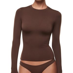 INLYRIC Women's Long Sleeve T-Shirts Crew Neck Basic Fitted Slim Tees Thermal Going Out Trendy Crop Tops