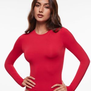 INLYRIC Women's Long Sleeve T-Shirts Crew Neck Basic Fitted Slim Tees Thermal Going Out Trendy Crop Tops