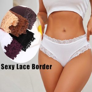 Knowyou Cotton Underwear for Women Cheeky Bikini Womens Underwear Pack Sexy Lace Wasit Hipster Brief Panties for Ladies