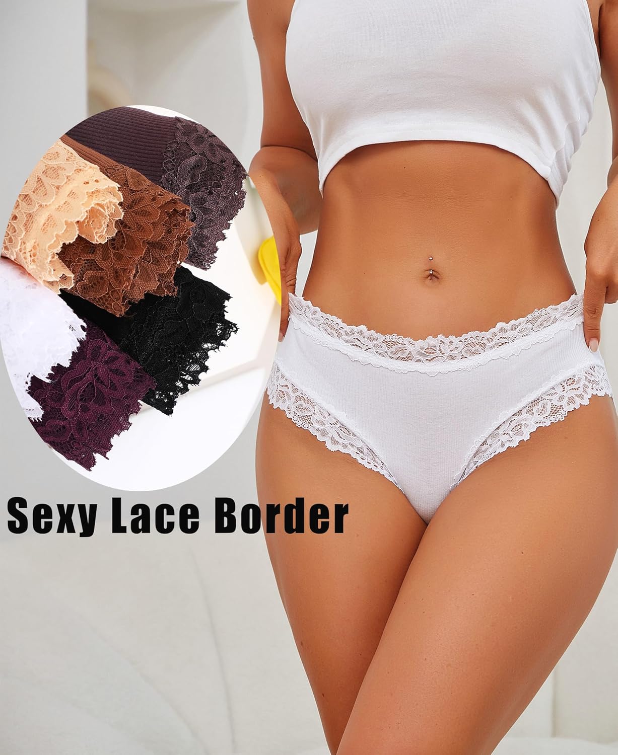 Knowyou Cotton Underwear for Women Cheeky Bikini Womens Underwear Pack Sexy Lace Wasit Hipster Brief Panties for Ladies