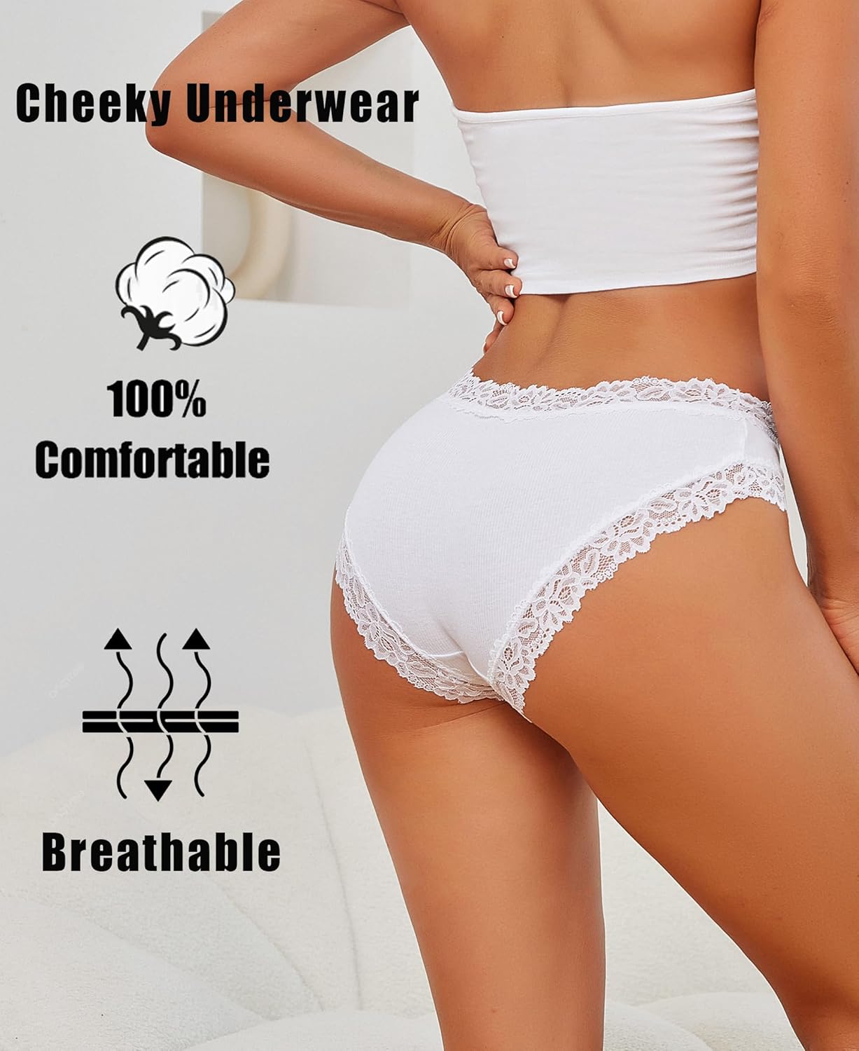 Knowyou Cotton Underwear for Women Cheeky Bikini Womens Underwear Pack Sexy Lace Wasit Hipster Brief Panties for Ladies