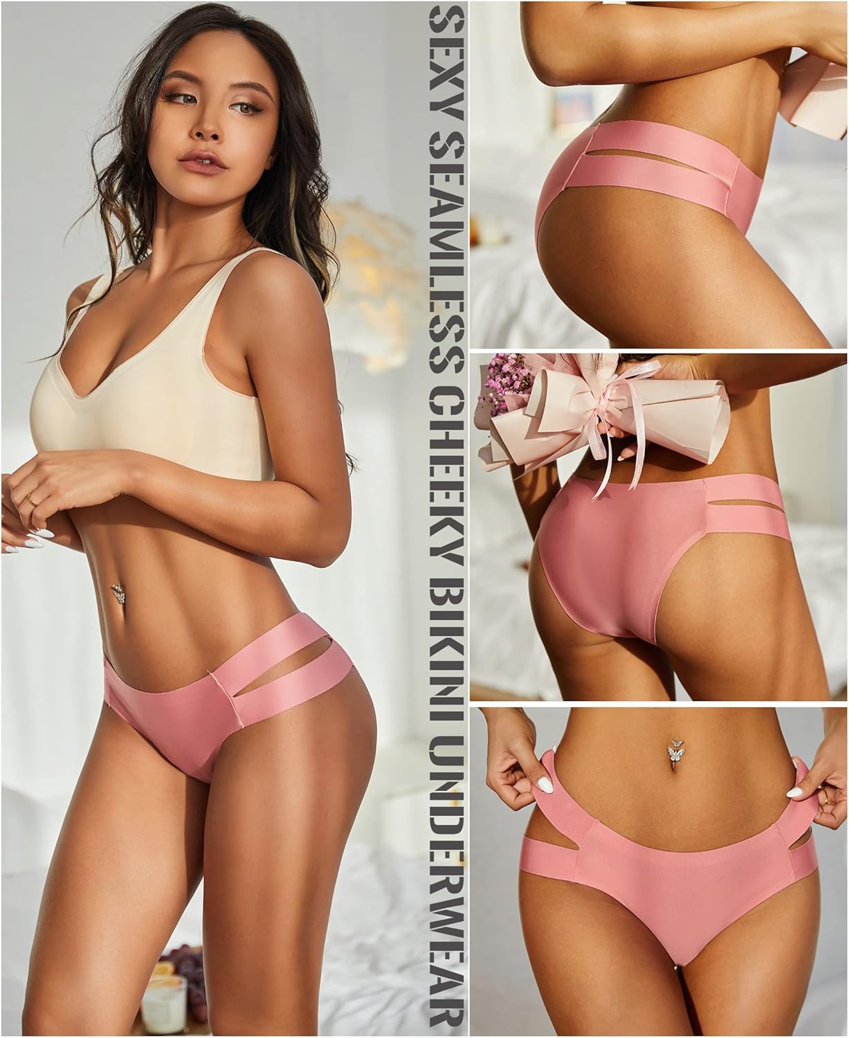 Knowyou Seamless Underwear for Women Sexy Bikini Panties Cheeky High Cut Hipster Stretch Cute Panty for Ladies