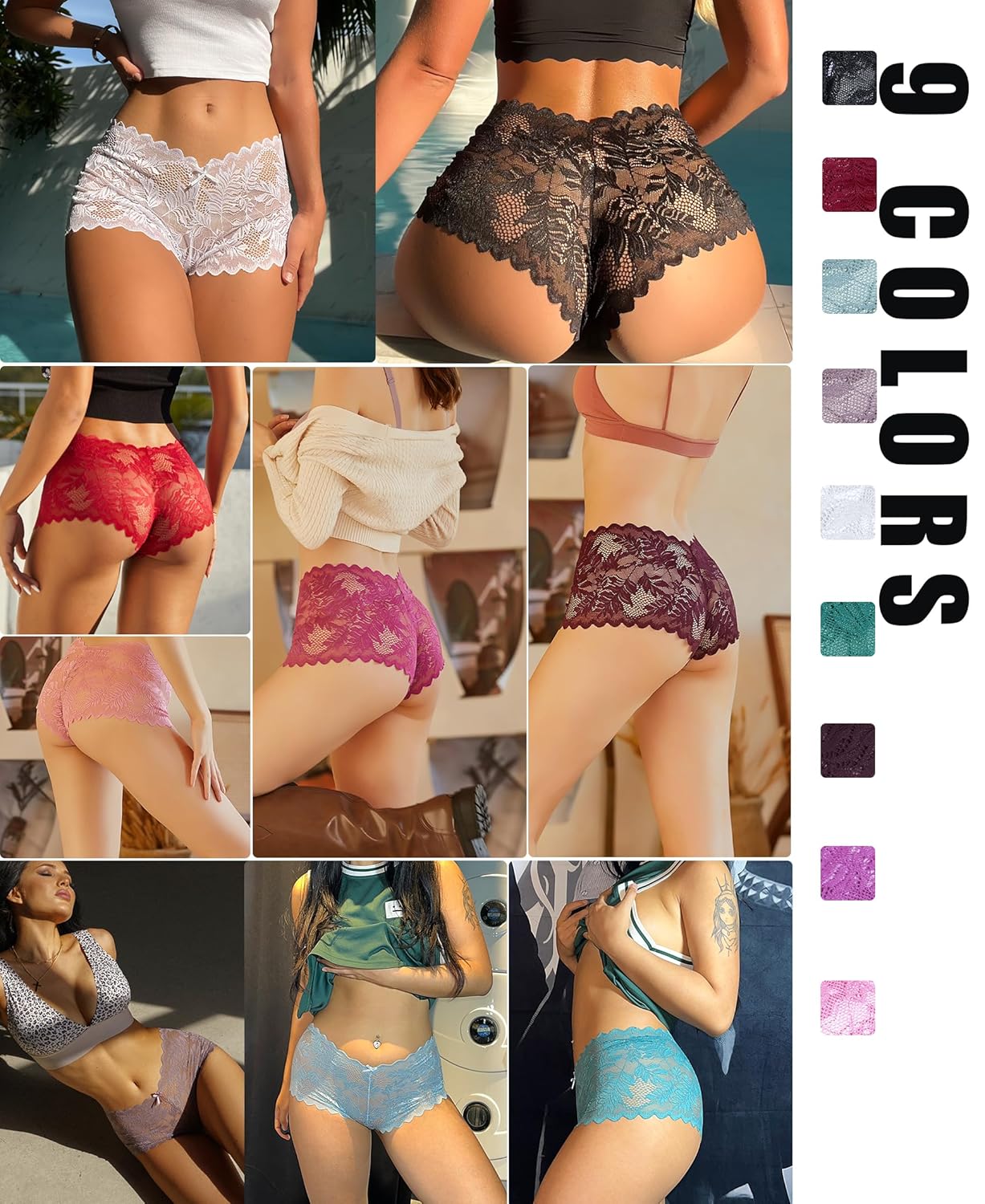 Knowyou Women's Underwear Sexy V-Waist Shorts Underwear for Women Lace High Waist Cheeky Panties 5/10 Pack