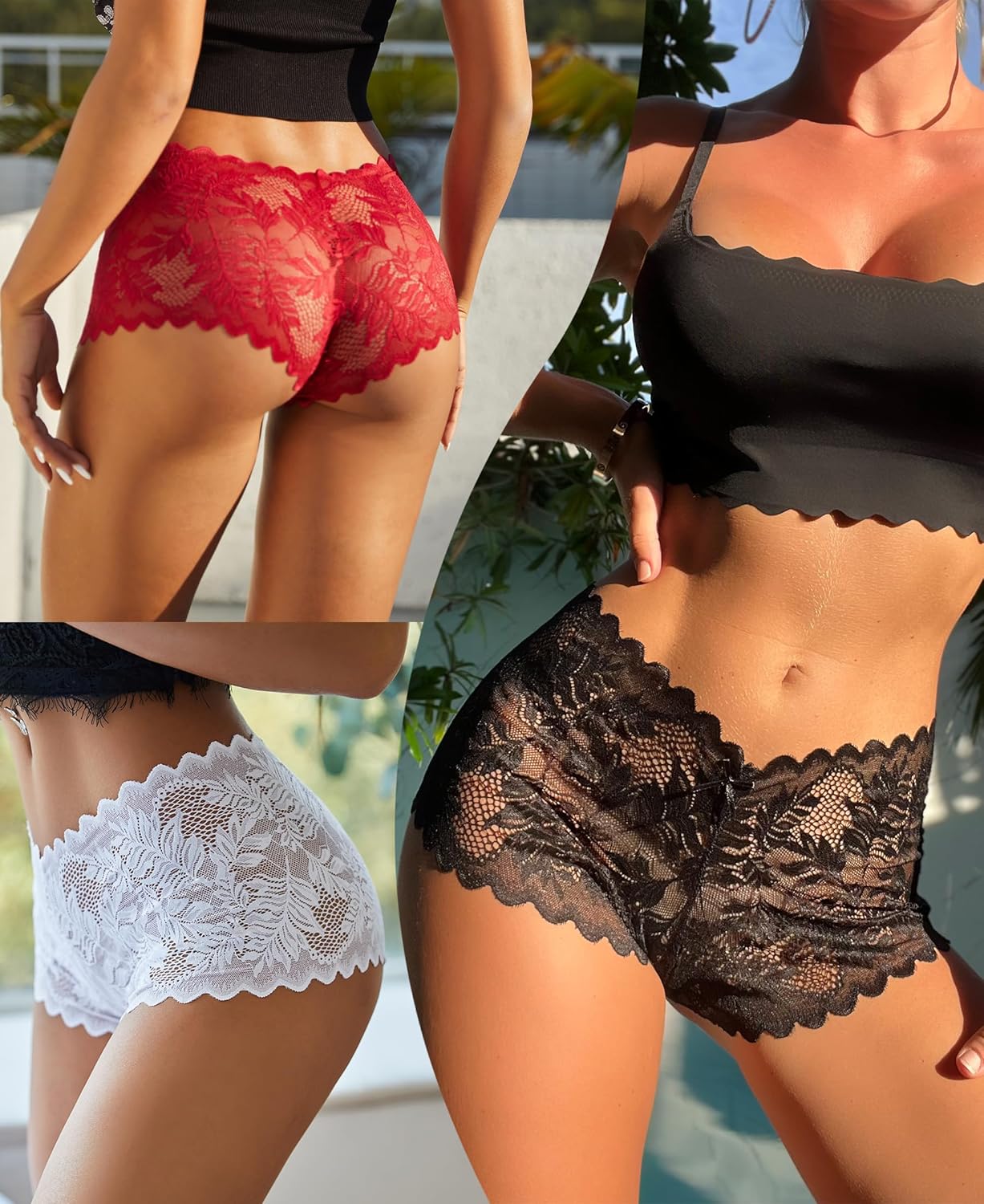 Knowyou Women's Underwear Sexy V-Waist Shorts Underwear for Women Lace High Waist Cheeky Panties 5/10 Pack