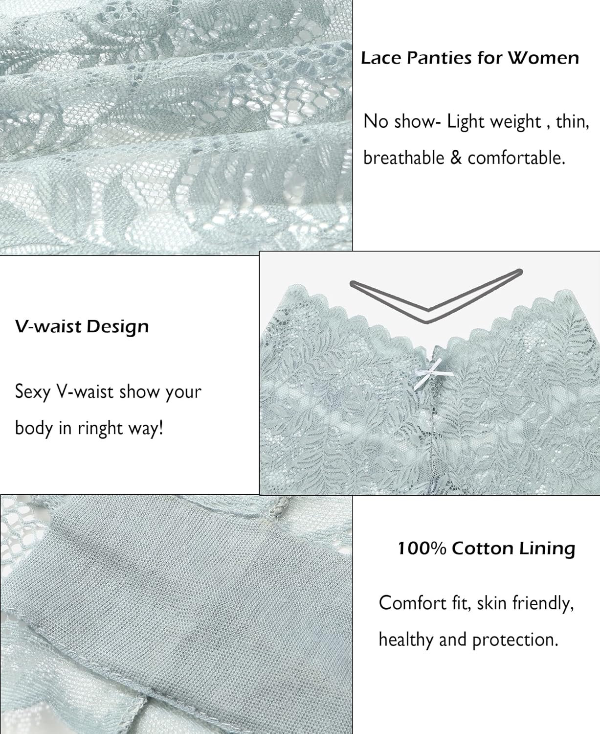 Knowyou Women's Underwear Sexy V-Waist Shorts Underwear for Women Lace High Waist Cheeky Panties 5/10 Pack