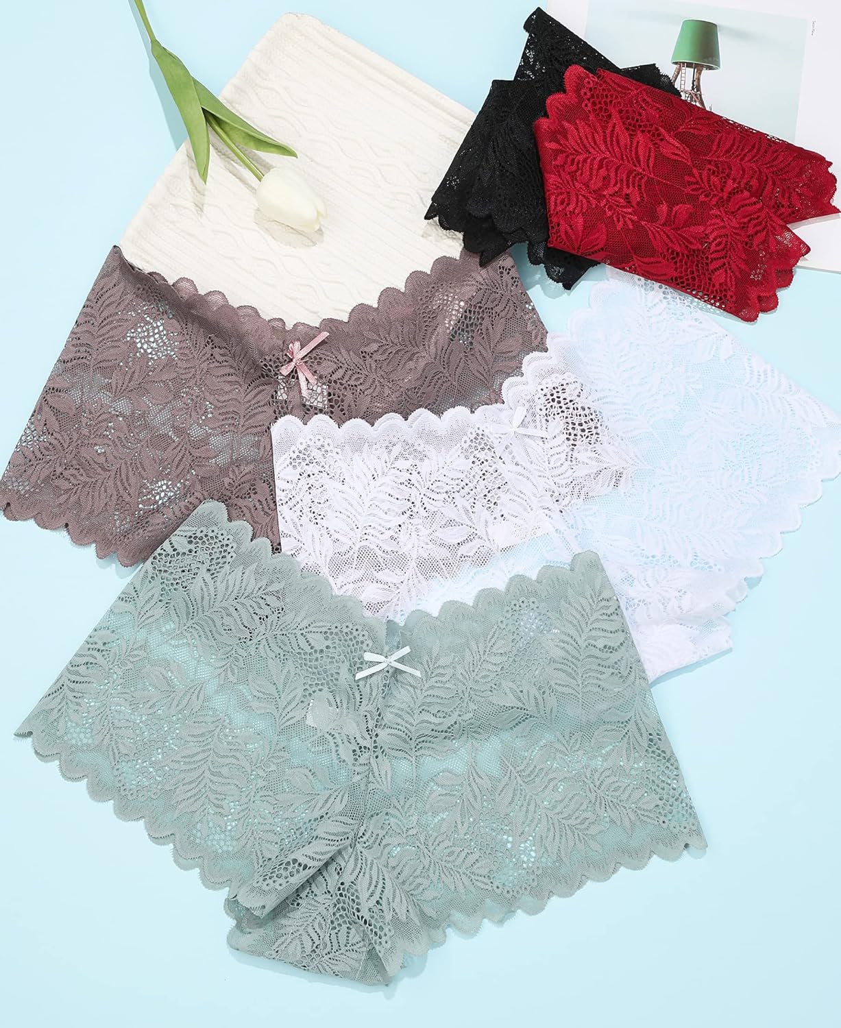 Knowyou Women's Underwear Sexy V-Waist Shorts Underwear for Women Lace High Waist Cheeky Panties 5/10 Pack