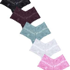 Knowyou Women's Underwear Sexy V-Waist Shorts Underwear for Women Lace High Waist Cheeky Panties 5/10 Pack