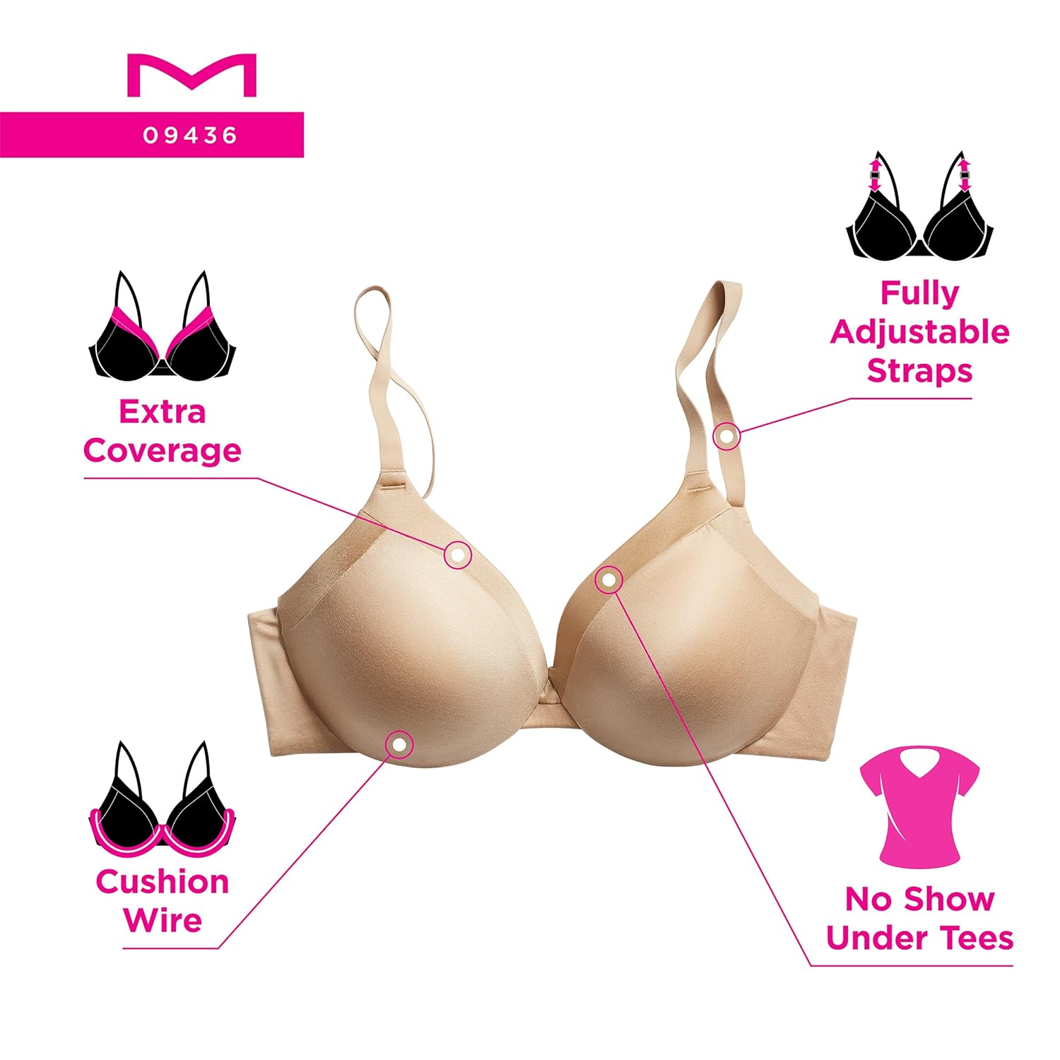 Maidenform Women's Comfort Devotion Underwire Bra, Full Coverage Convertible T-Shirt Bra