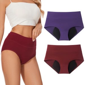 Molasus Heavy Flow Period Underwear for Women Overnight Incontinence Protective Leakproof Menstrual Briefs Ladies High Absorbency Cotton Panties 2 Pack,Medium,Black