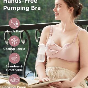 Momcozy 4-in-1 Pumping Bra Hands Free for All-Day Wear, Breast Pump Bra with Cooling Fabric Jelly Strip Support Nursing Bra