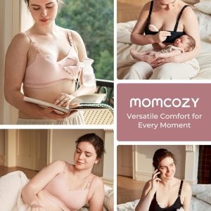Momcozy 4-in-1 Pumping Bra Hands Free for All-Day Wear, Breast Pump Bra with Cooling Fabric Jelly Strip Support Nursing Bra