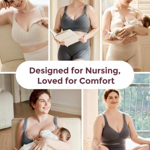 Momcozy Busty Nursing Bras, U.S.Cotton Wirefree Fixed Padded Maternity Bra, Full Coverage Adjustable Fit