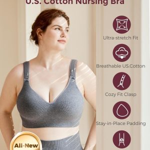 Momcozy Busty Nursing Bras, U.S.Cotton Wirefree Fixed Padded Maternity Bra, Full Coverage Adjustable Fit