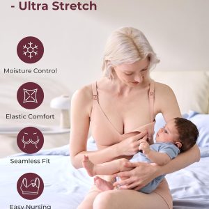 Momcozy CoolFit Nursing Bras for Breastfeeding, Fixed Padding Ultra Stretch Seamless Jelly Strip Maternity Bra, Wireless