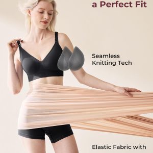 Momcozy CoolFit Nursing Bras for Breastfeeding, Fixed Padding Ultra Stretch Seamless Jelly Strip Maternity Bra, Wireless Black