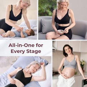 Momcozy CoolFit Nursing Bras for Breastfeeding, Fixed Padding Ultra Stretch Seamless Jelly Strip Maternity Bra, Wireless Black