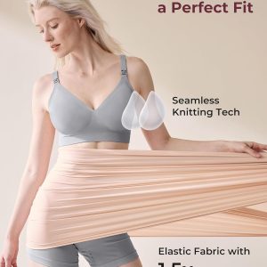 Momcozy CoolFit Nursing Bras for Breastfeeding, Fixed Padding Ultra Stretch Seamless Jelly Strip Maternity Bra, Wireless Gray