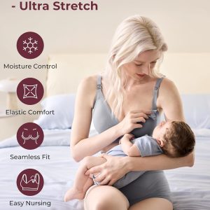 Momcozy CoolFit Nursing Bras for Breastfeeding, Fixed Padding Ultra Stretch Seamless Jelly Strip Maternity Bra, Wireless Gray